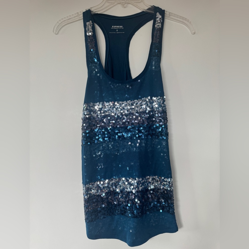 Express Teal Dreamweight Cotton Sequin Tank
